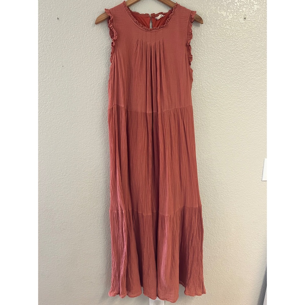 Hem & Thread Dusty Rose Gauze Tiered Sleeveless Ruffle Maxi Dress Large
